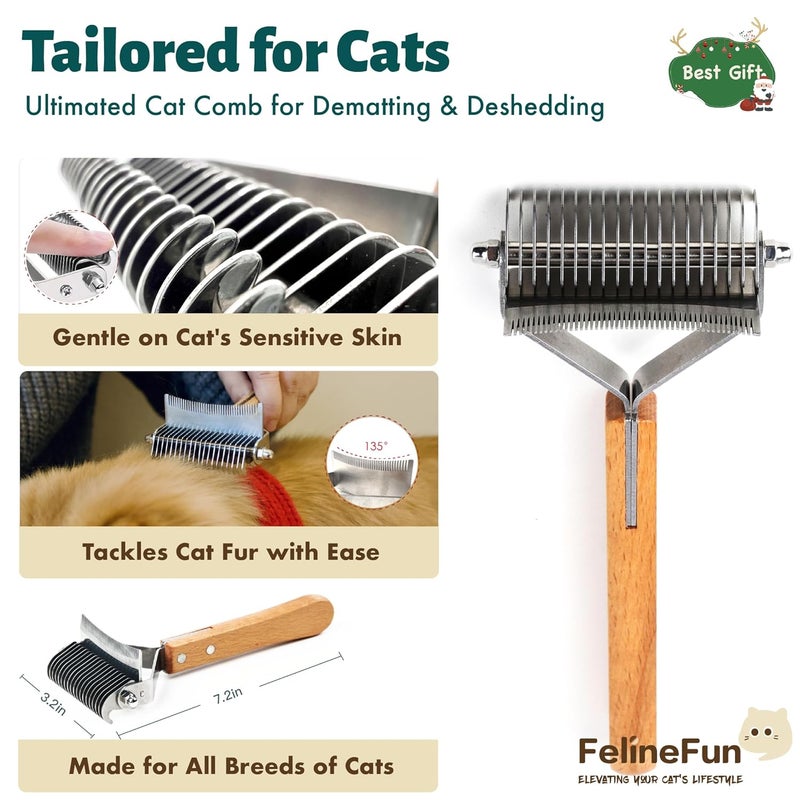 FelineFun Cat Brush for Dematting & Deshedding, 2 in 1 Undercoat Rake, Efficiently Remove Loose Hair & Matted Fur, Professional Shedding Comb for Indoor Cats & Long Haired Cats - Image 3